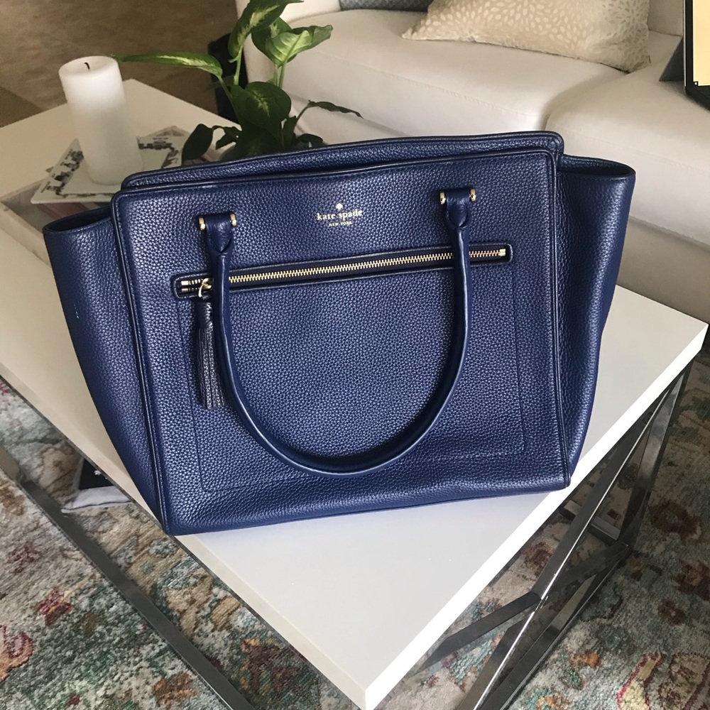 Kate Spade navy tote bag with tassel and zip top